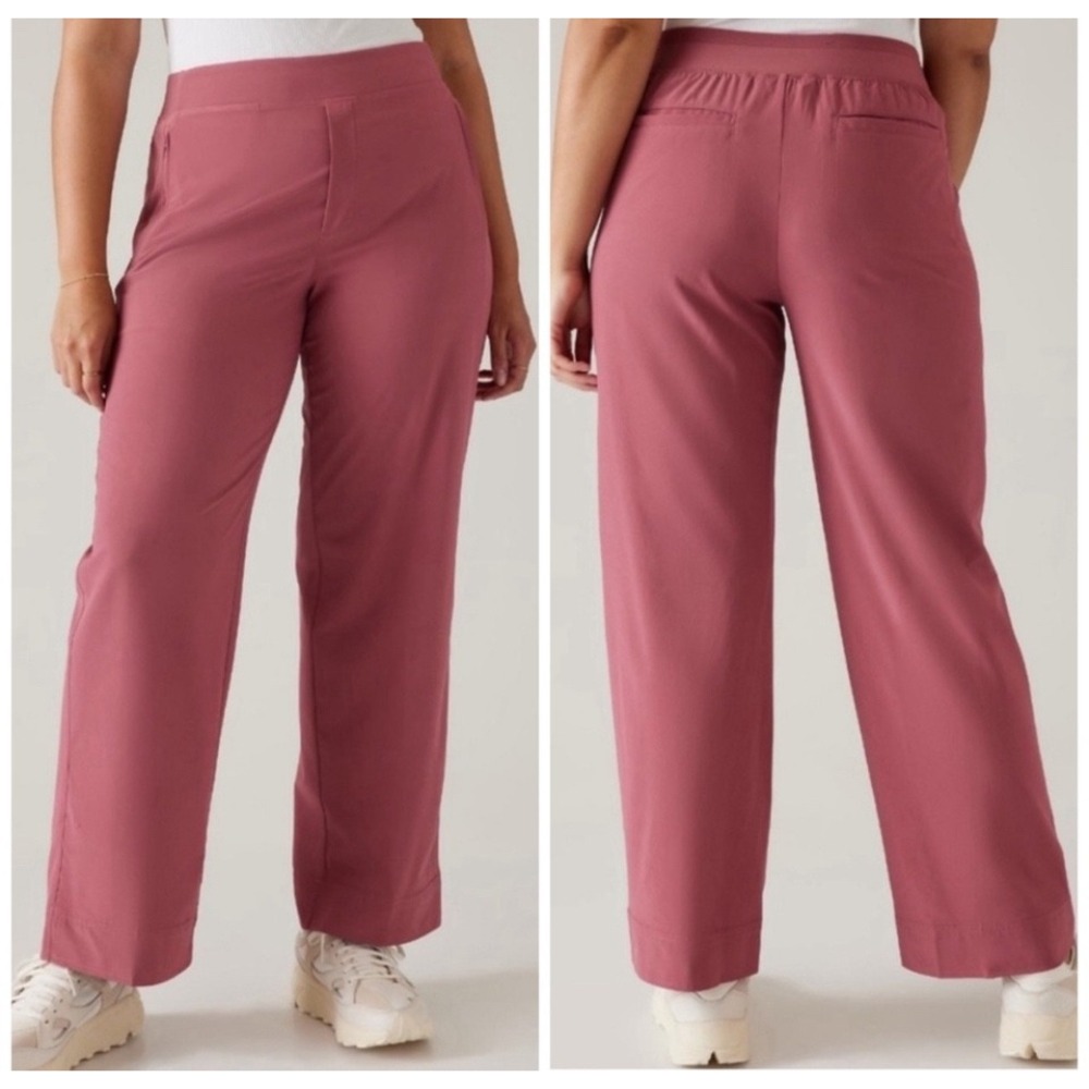 Athleta Brooklyn Heights High Rise Wide Trouser in Rose Pink Size 12 Large Pants